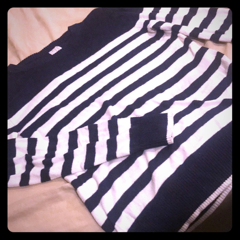 Navy blue and white striped sweater